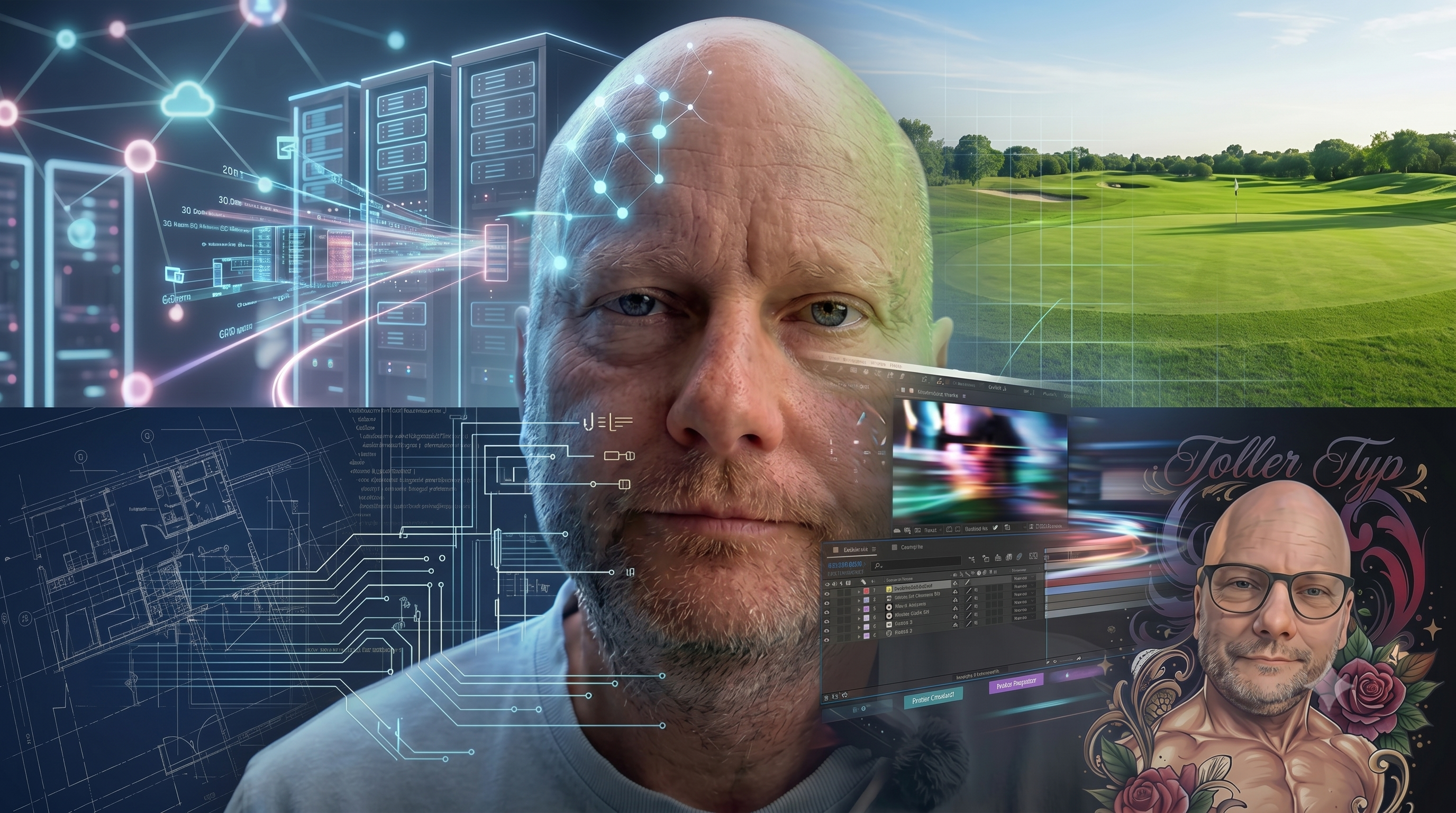 Christoph Greis mit Motiven aus KI, Cloud, Golf und After Effects
